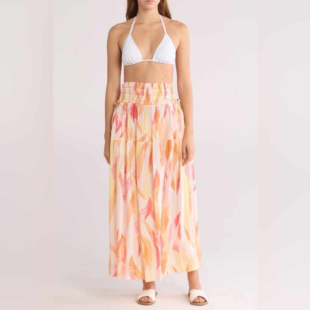 Elan Coral Print Amalfi Crop Halter Top & Smocked Skirt Set S - Picture 3 of 11